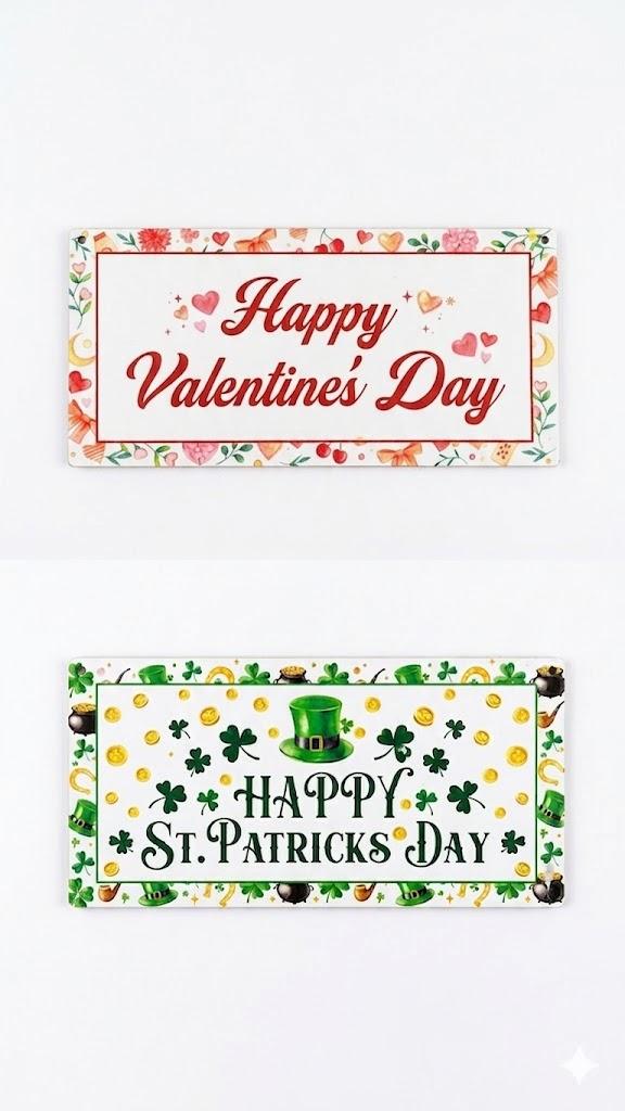 YQV Reversible St. Patrick’s Day Decor, 6x12In DoubleSided Valentines Door Decorations, Shamrock Welcome Wreath Sign Wall HangerC01