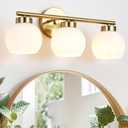 3 Light Bathroom Vanity Light, 20" Brushed Gold Bathroom Light Fixtures Over Mirror with Milky White Glass Globe Shade, Mid Century Modern Brass Wall Sconces, E26 Socket