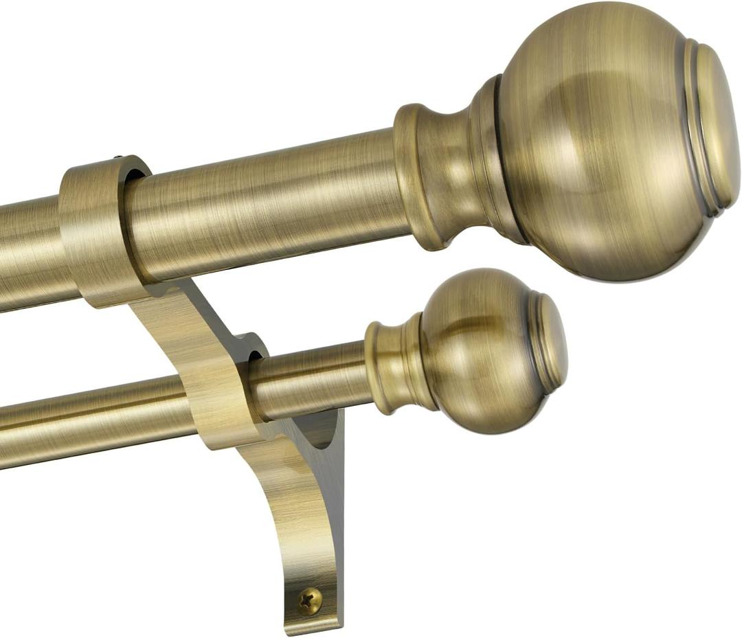 1 Inch Double Curtain Rods 36 to 72 Inches, Adjustable Telescoping Window Drapery Rod, Dual Heavy Duty Curtain Rods with Iron-Finials for Sliding Glass Door, Patio, Bedroom, Kitchen, Bronze