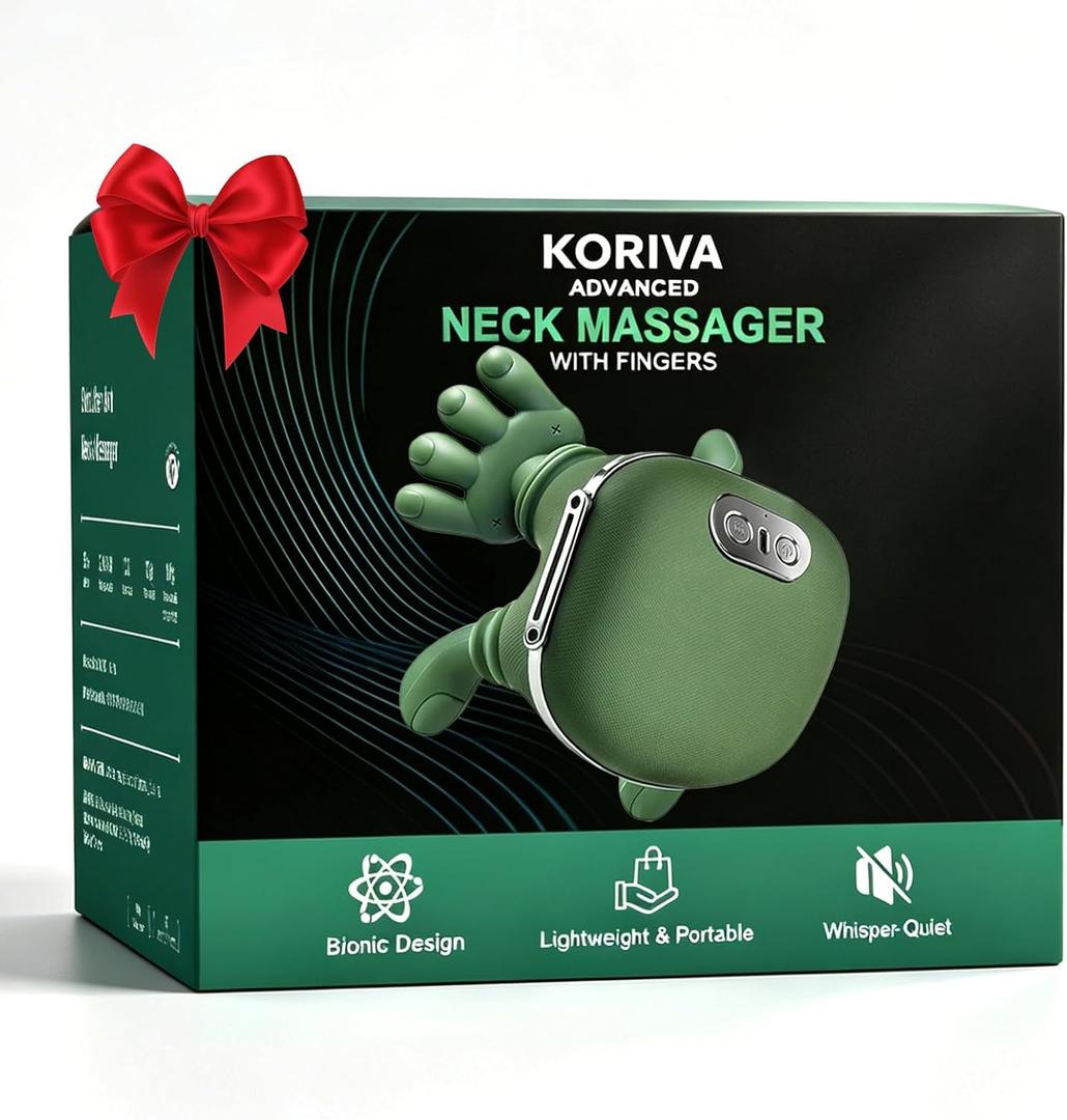 Neck Massager with Heat, 4D Bionic Finger Neck and Shoulder Massager, Hands-Free Cordless Deep Tissue Kneading Massager for Muscle Relaxation, Gifts for Women Men, Green