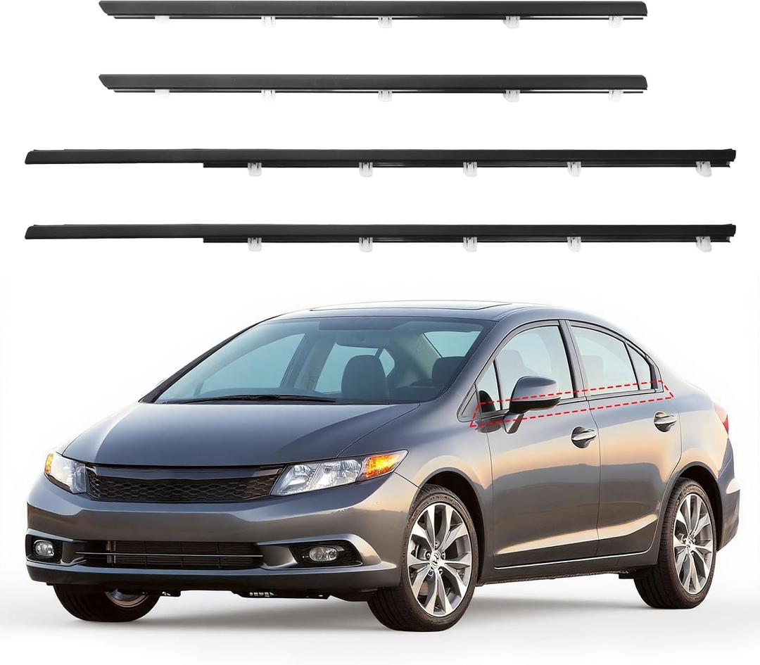 4PCS Car Weatherstrip Window Moulding Trim Seal Belt Compatible with 2012-2015 Honda Civic 4 Door Sedan, Replace#72450-TR0-A01 72410-TR0-A01 72950-TR0-A01 72910-TR0-A01