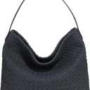 KlaOYer Woven Faux Suede Tote Bag for Women Large Vegan Hobo Purse Summer Travel Shoulder Bag Crossbody Purse Handbag (Black)
