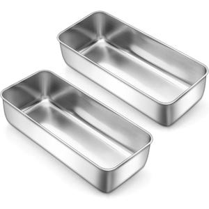 LIANYU 2 Pack Large Baking Loaf Pans Set, 12x5 Inch Stainless Steel Bread Pans, Metal Bakeware Set for Meatloaf, Sourdough Bread, Brownies, Healthy & Sturdy, Dishwasher & Oven Safe