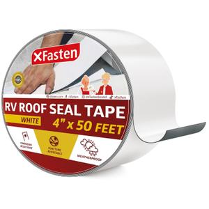 XFasten RV Repair Tape, White, 4-Inches by 50-Foot, Weatherproof RV Rubber Roof Patch Tape for RV Repair, Window, Vent, Boat Sealing, and Camper Roof Leaks