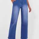ANRABESS Womens Jeans High Waist Straight Leg Stretchy Ankle Length Denim Pants with Pockets Dark Blue Small (Blue, S)