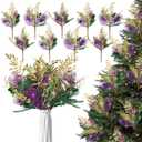 9 Pcs 17.7 Inch Mardi Gras Picks Decoration Centerpieces for Tables Mardi Gras Glitter Picks Purple Green Gold Decor Floral Stems Sprays Artificial Branch for Tree Topper Ornament DIY Decor