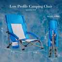 DUMOS Folding Camping Beach Chairs 2 Pack, Portable Low Beach Chair with Cup Holder, Storage Pocket, Breeze Mesh Back, Padded Armrests, Low Profile Chair for Camp, Picnic, Lawn, Sand, Sky Blue