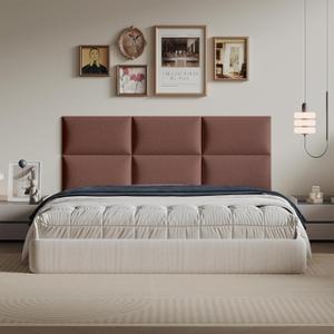 9-Piece Light Brown Upholstered Headboard Queen Size, Tufted Linen Headboard Wall Mounted, Warm Fabric for Inviting Bedroom