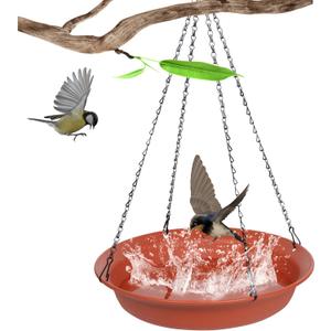 Hanging Bird Bath for Outside, Hanging Bird Water Feeder for Outdoor, Birdbath Bowl, Birdbaths for Outdoors Balcony Window Backyard Garden, Small Large Wild Birdfeeder Tray (14", Terracotta)