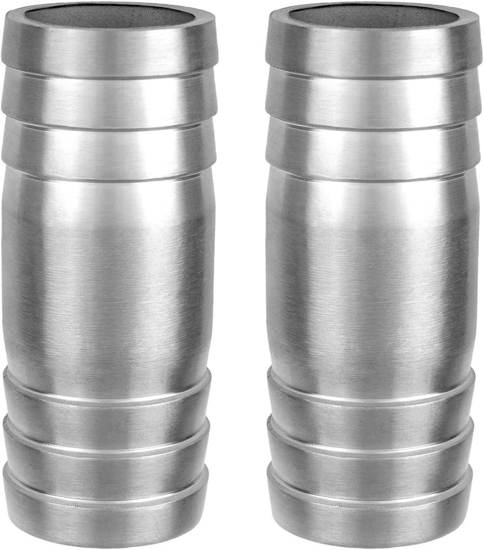 Stainless Steel 1-1/4" to 1-1/4" Hose Barb Fittings Splicer Mender Round Union Coupler Adapter Splicer Mender Union Air Water Fuel (Pack of 2)