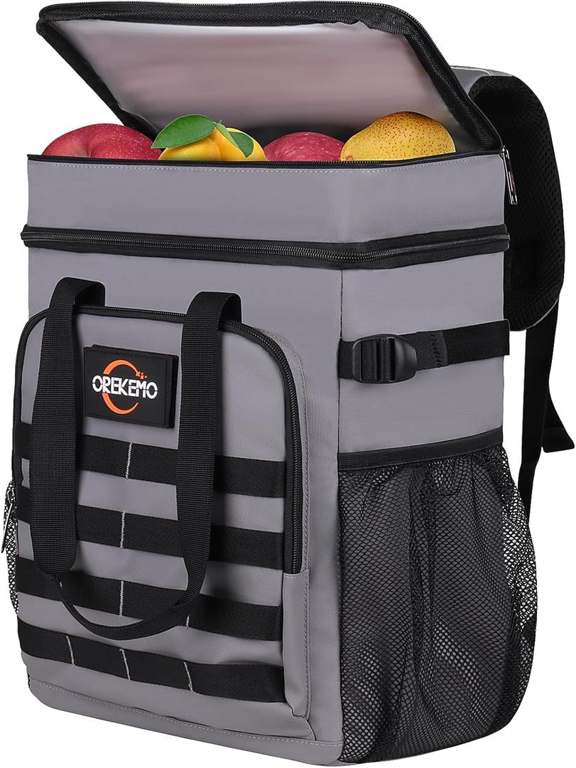 Insulated Cooler Backpack, 35 Can / 25L Large Camping Backpack for Outdoor, Beach, Picnic - Soft Lightweight Leakproof Cooler Backpack for Women and Men (Grey, 25L)