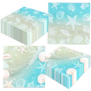 Seashell Beach Party Decorations Napkins, 48Pcs Ocean Seashell Birthday Napkins, Paper Ocean Coastal Sea Shell Napkin for Summer Beach Birthday Baby Shower Party Decorations