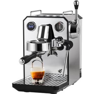 Gemilai Owl Espresso Machine, 15 Bar Professional Semi-Automatic Espresso Maker with Milk Frother Steam Wand & 57oz Removable Water Tank, Dual Display, for Cappuccino, Latte, G3006, Stainless Steel