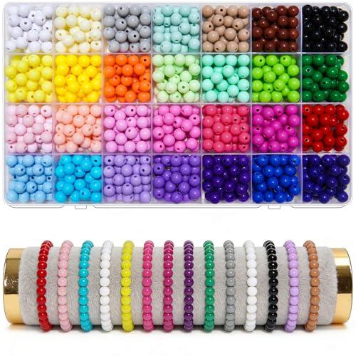900Pcs 8mm Acrylic Round Beads for Jewelry Making, 28 Colors Rainbow Round Beads for Bracelets Making Kit Candy Color Plastic Bubble Gum Beads Pastel Loose Beads Bulk for DIY Necklace Crafts (8MM)