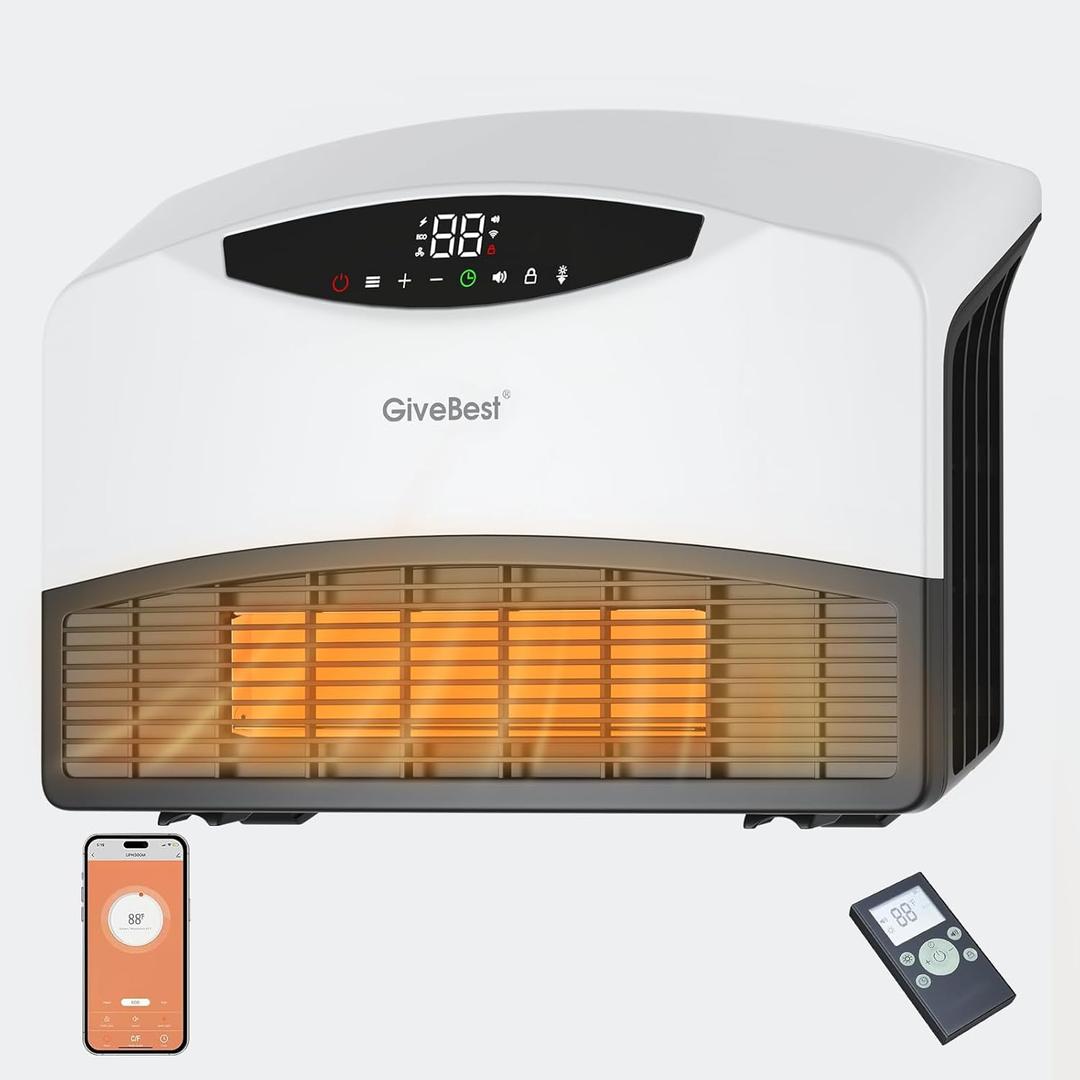 GiveBest Smart Wall Heater, 1500W Electric PTC Space Heaters for Indoor Use, Adjustable Thermostat, Remote Control, Works with Alexa, 24H Timer Heat for Bedroom Office Home Garage RV (White)