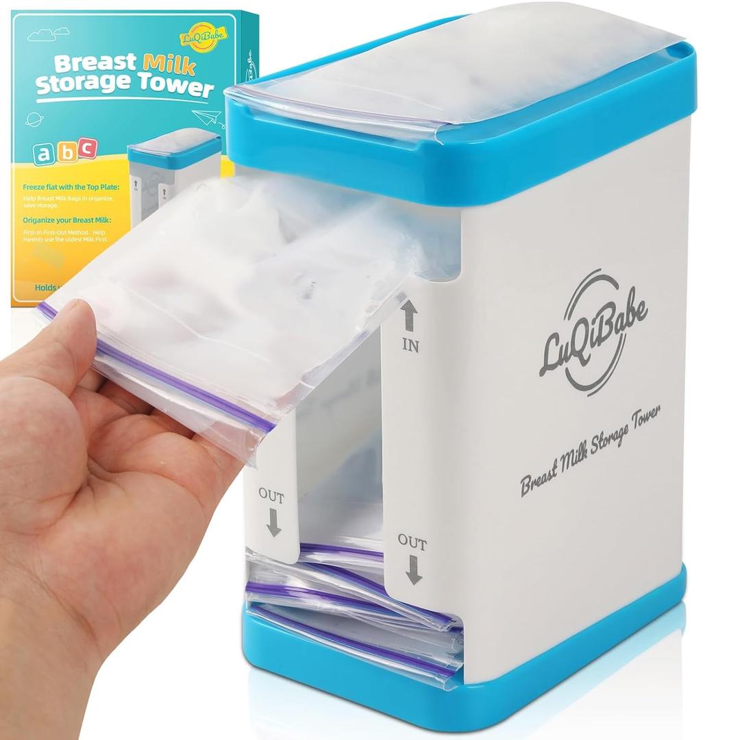 Breast Milk Storage Tower, Freezer Organizer for Breast Milk Bags, Holds 10+ Milk Bags, First-in First-Out Dispenser, Space-Saving Milk Bag Storage Rack for Freezing & Organizing Breastmilk (1 Pack)