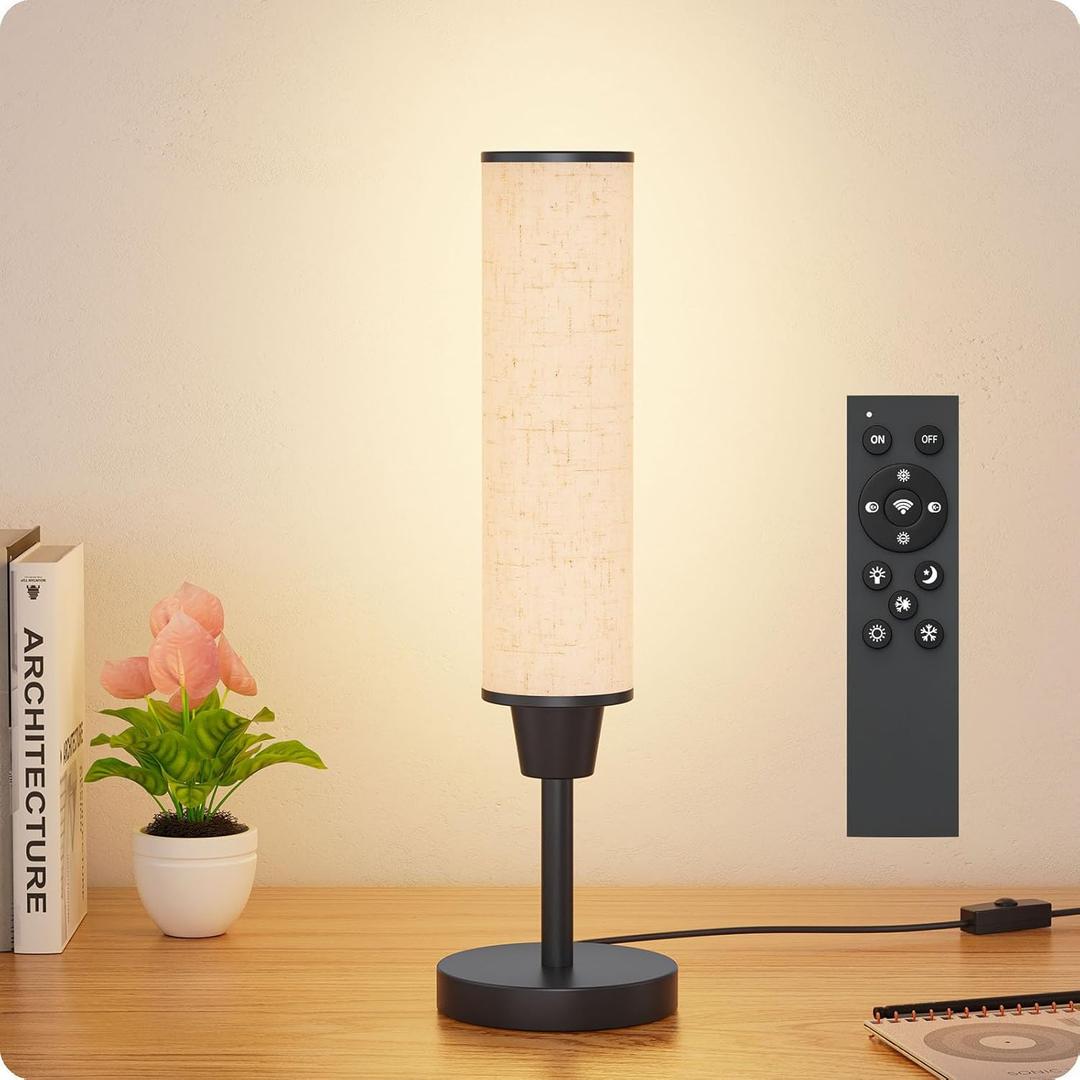Nukanu Table Lamp with RemoteBedside Lamps for Night Stands, Nightstand Lamp with Adjustable Brightness (10%-100%) and Color Temperature (3000k-6000k),Small Lamp for Bedroom (Black - Beige Linen)
