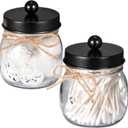 SheeChung 2 Pack Qtip Holders, Black Bathroom Decor, Cotton Swab Holders, Bathroom Jars, Restroom Decor for Cotton Balls, Pads, Floss Picks - Black