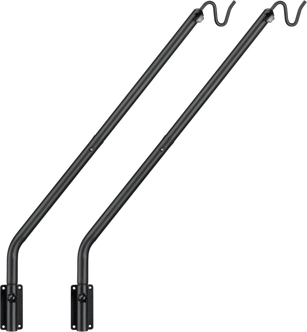 Kingsyard 2 Pack Heavy Duty Wall Mounted Deck Hook, 27"-39" Adjustable Metal Plant Wall Hanger for Hanging Bird Feeders, Planters, Lanterns, Wind Chimes, Wall Mounted
