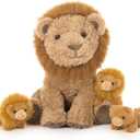 Tezituor 4 Piece Lion Plush Set,18 Inch Large Lion Stuffed Animals with 3 Cute Little Babies, Soft Cuddle Lion Plushies, Lions Stuffy Boys Girls Birthday Valentines Forest Party Decor