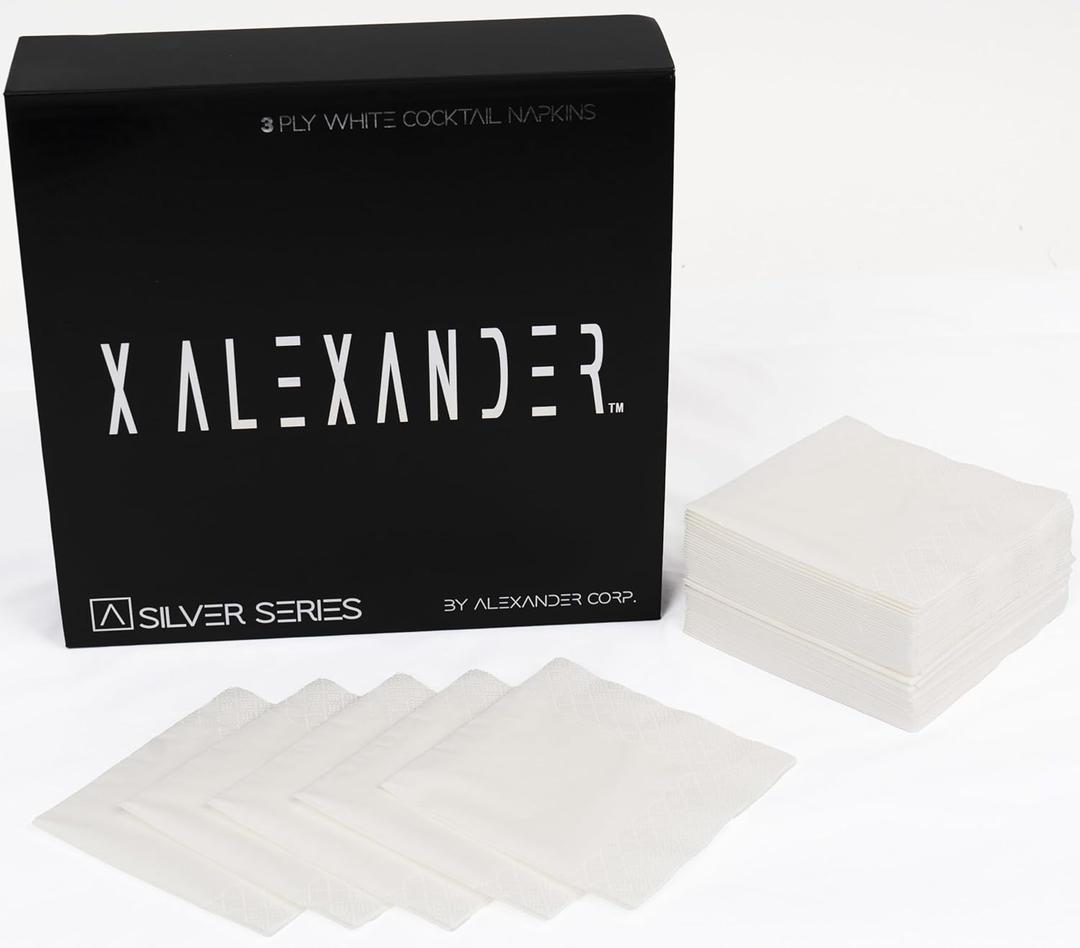 3-Ply White 200 Count Beverage Napkins w/Elegant Box; Eco-Friendly; 4.5"x4.5" Folded, 9"x9" Unfolded; Cocktail Napkins