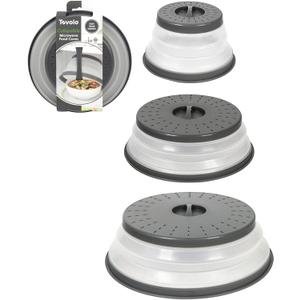 Tovolo Microwave Splatter Cover for Food, 3-Pack (Charcoal) - Collapsible & Vented Silicone Splatter Guard Lid - Microwave Plate & Dish Cover with Handle - BPA-Free Kitchen Gadget for Meal Prep (Set of 3 (Small/Medium/Large))