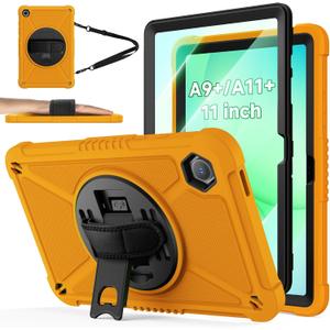 ZtotopCases for Samsung Galaxy Tab A11+ Plus/A9+ 11-Inch 2025/2023, Shockproof Hard Duty Case with Screen Protector+360 Rotating Hand Strap&Stand+Shoulder Strap for Tab A11+/A9 Plus Tablet, Orange