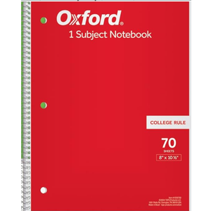 Oxford 1-Subject Notebook, 8 x 10-1/2, College Rule, 70 Sheets (65022)