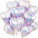 Iridescent Heart Balloons, 10 Pcs Transparent Rainbow Heart Shaped Balloon, 18 Inch Gradient Clear Foil Balloons for Engagement Brithday Baby Shower Wedding Valentines Mermaid Party Decorations