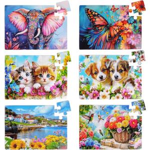 6 Packs 20 Large Piece Puzzles for Seniors with DementiaAlzheimers Puzzles Memory Cognitive Games Easy Jigsaw Puzzles for Elderly Seniors with 6 Storage Bags(Animal)