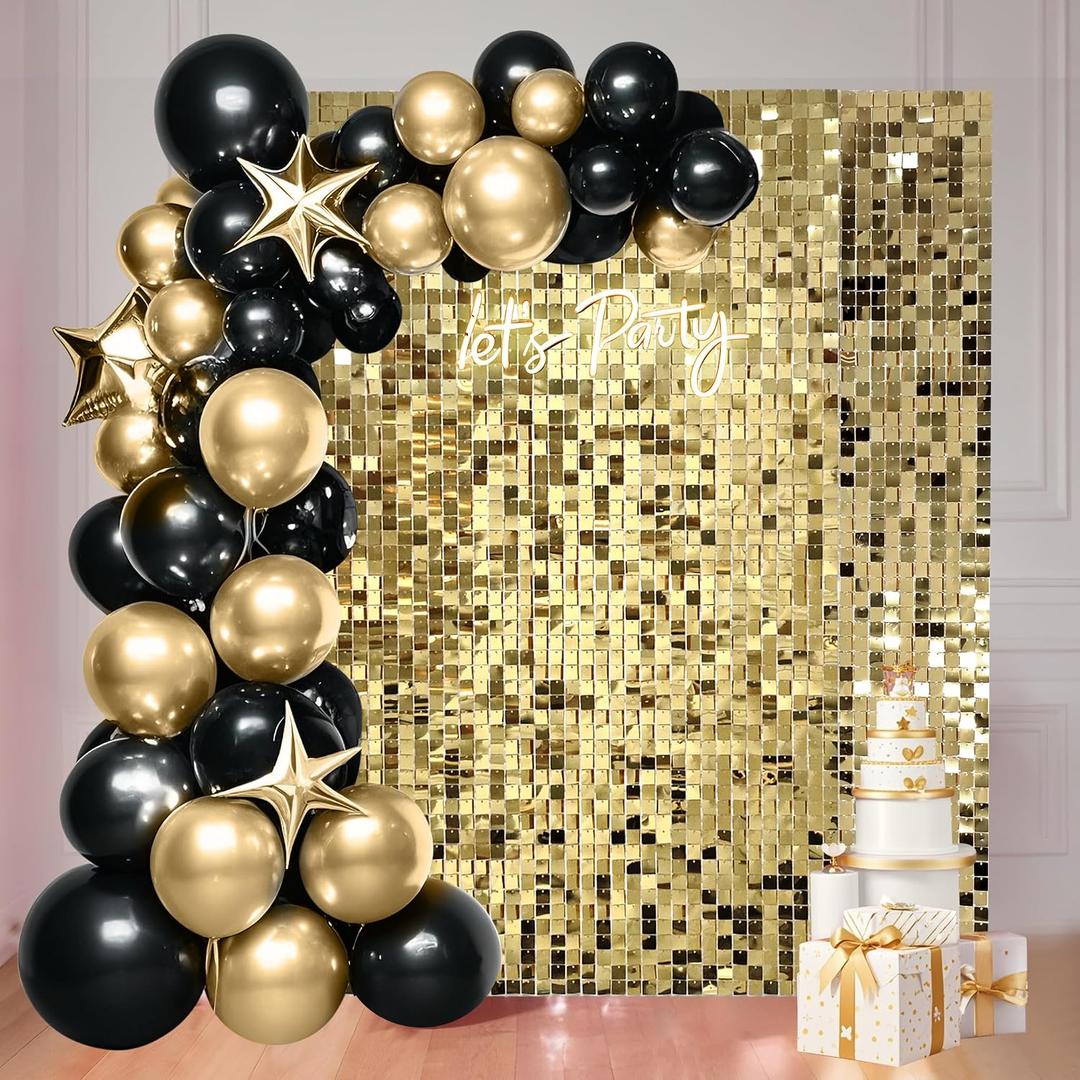 24 Pcs Light Gold Shimmer Wall Backdrop Panels - 4 FT x 6 FT Light Gold Sequin Backdrop for Birthday Graduation Home Party Background Decoration