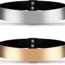 Chuangdi 2 Pcs Mirror Belt for Women Metal Waist Belt Shiny Polished Gold Silver Mirror Stretch for Dress Fashion