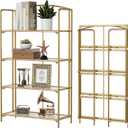 Crofy No Assembly Folding Bookshelf for Living Room, 4 Tier Gold Collapsible Book Shelf for Home Office, Portable Bookcase Storage Organizer