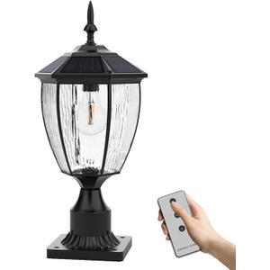 Kaqur Solar Post Lights Outdoor Waterproof with Pier Mount Base, 3000K/4000K/6000K Dusk to Dawn Solar Pillar Lamp, Aluminum LED Column Lighting with Remote for Yard, Patio, Column, Pathway, Black