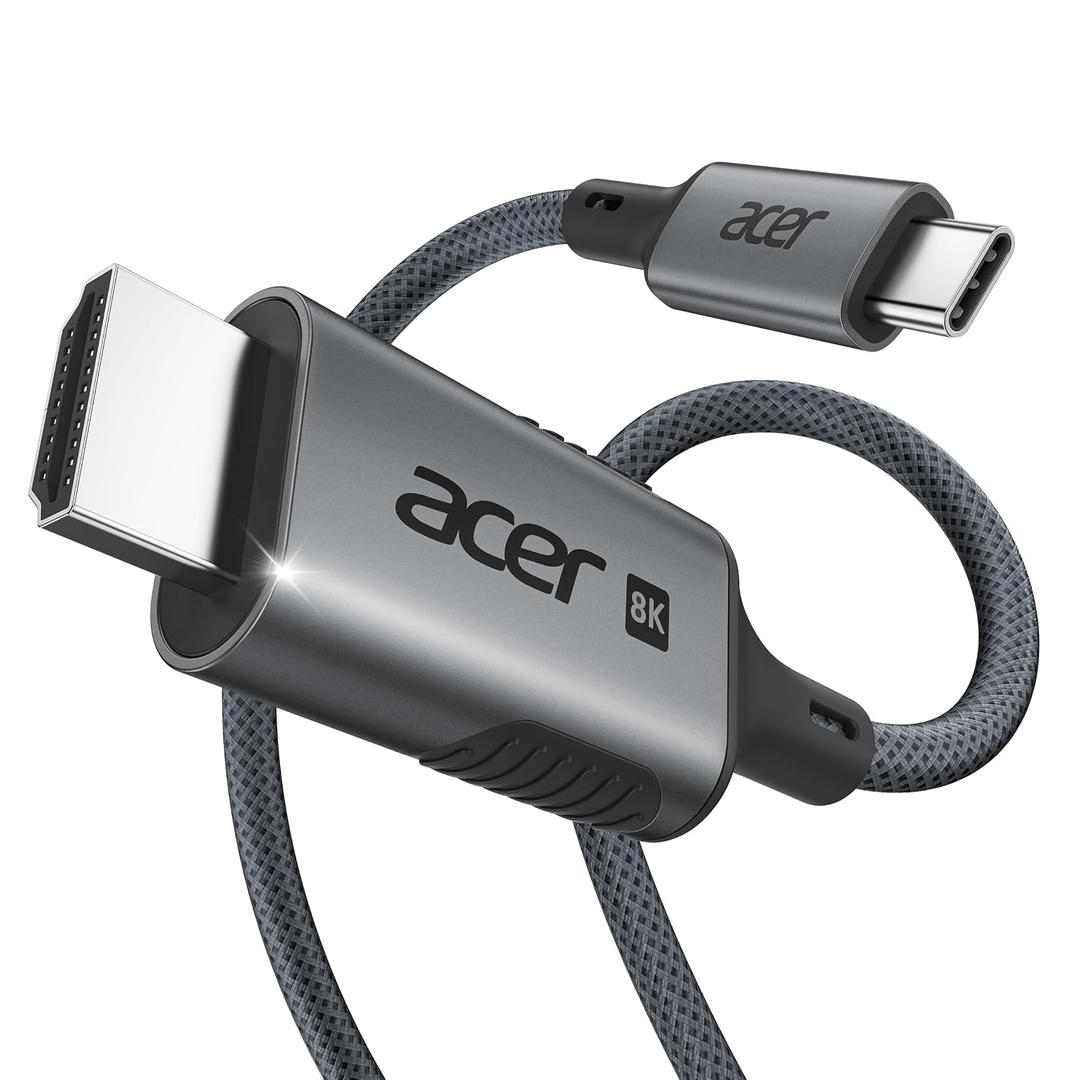 Acer USB C to HDMI 2.1 Cable 6.6FT (8K@60Hz 4K@240Hz) Unidirectional | TypeC to HDMI Braided Cord with 48Gbps, HDR, HDCP2.3, Thunderbolt 3/4/5 Compatible for MacBook, XPS, iPhone 17, iPad, Surface