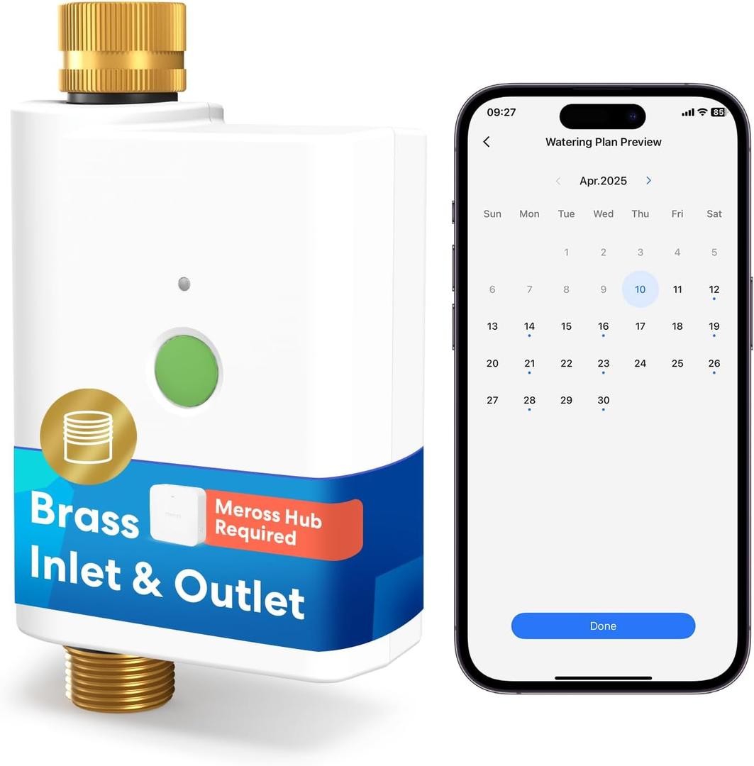 meross WiFi Water Hose Timer, Smart Sprinkler Timer with Brass Inlet & Outet, Work with Apple Homekit, Alexa & Google Assistant, Water Valve for Lawn, Garden, Yard and Pool, MSH400/MSH450 Hub Required