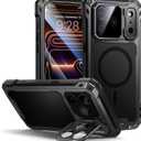 Lanhiem for iPhone 17 Pro Max Metal Case with Kickstand, Compatible with MagSafe, Built in Tempered Glass Screen Protector, Heavy Duty Shockproof Rugged Phone Cases, Full Body Tough Cover 6.9" (Black)