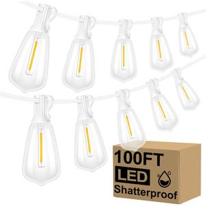 Brightever LED Outdoor String Lights,100FT Patio Lights with 52 Shatterproof ST38 Vintage Edison Bulbs 2700K Dimmable, Outside Hanging Light Waterproof for Porch Deck, Garden, Backyard, Balcony White