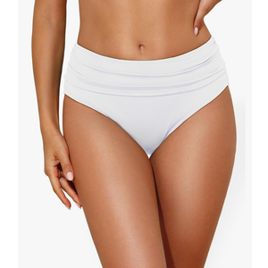 Tempt Me Women Mid Rise Bikini Bottoms Full Coverage Swimsuit Ruched Scrunch Swim Bottom S