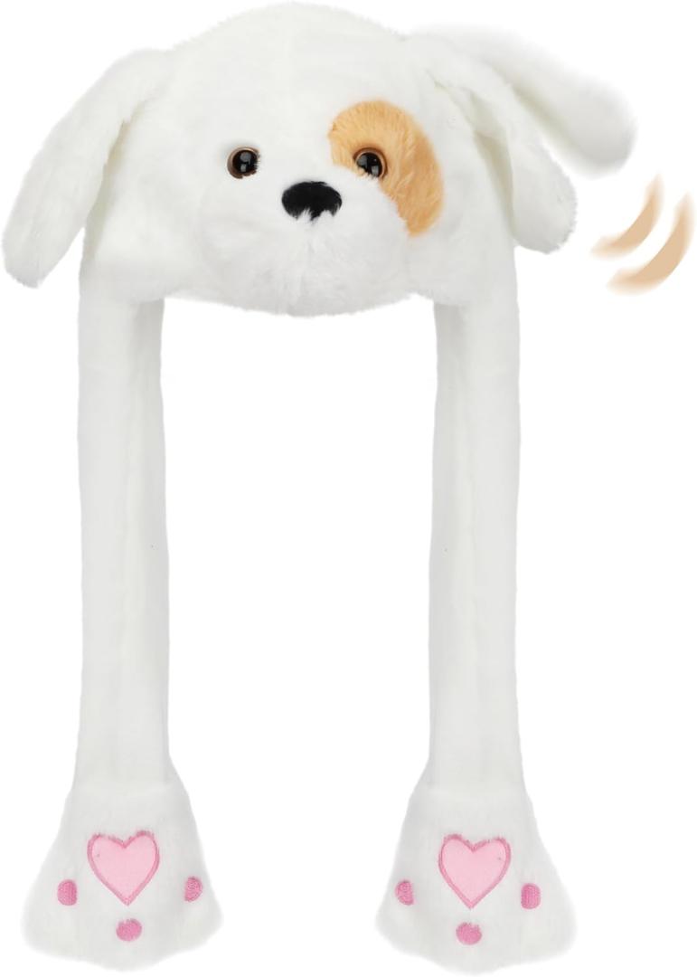 Animal Hat with Ears Moving Jumping Pop Up Beating Hat Plush Holiday Cosplay Dress Up Funny Gift for Kids