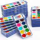 Watercolor Paint Set for Kids, 12 Colors, 24 Pack Washable Water Colors for Party Favors, Gifts, Classroom Supplies (Wood Brushes Included), 1 Count
