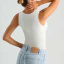 HOYAYO Double Lined Tops for Women Y2K Tank Top Sleeveless Square Neck Casual Slim Fit Basic Fitted T-Shirts White XL