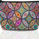 Boho Mandala Travel Makeup Bag,Vintage Flower Cosmetic Bags Small Waterproof Zipper Women Purse Mini Portable Traveling Organizer Pouch for Ladies Thanksgiving Gifts 