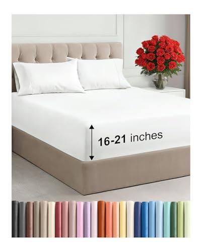 Extra Deep Pocket King Size Sheet Set - 4 Piece Breathable & Cooling Bed Sheets - Hotel Luxury Bedding with 16 to 21 inch Extra Deep Pockets - Ultra-Soft, Fade & Wrinkle Resistant - Oeko-Tex - White