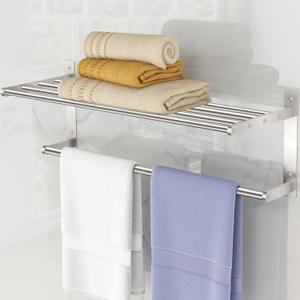 Towel Racks for Bathroom, 2 Tier Bathroom Shelf with Towel Bar, 24 Inch Stainless Steel Towel Rack Wall Mounted, Bathroom Towel Storage Hotel Towel Rack with Shelf, Brushed Nickel