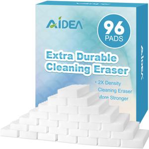 AIDEA Magic Sponges Cleaning Eraser, 2X Density Stronger Sponge for Household, Powerful Scrubber Foam Pads, Multi-Surface Cleaning Supplies for Kitchen, Furniture, Bathroom, Sink, Wall, 96 Pads