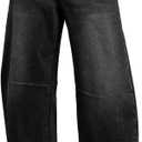 Sidefeel Women's Barrel Jeans Wide Leg Vintage Mid Rise Y2k Baggy Boyfriend Ankle Denim Pants (6, Black)