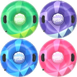 3Pack Snow Tubes, Snow Sled for Kids and Adults, Cold-Resistant Inflatable Snow Tube, Thickened Heavy Duty Sleds for Winter with Handles, Snow Toys, Snow Sleds for Family Activities Outdoor Fun (Green, Pink, Blue, Violet)