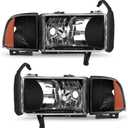 ELH Headlight Assembly Fit For 1994-2001 1994 1995 1996 1997 1998 1999 2000 2001 Dodge Ram 1500 94-01 1994-2001 Dodge Ram 1500/1994-2002 94-02 Dodge Ram Pickup 2500 3500 Headlights Black Housing