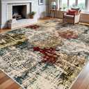 BYYVVO 9x12 Living Room Area Rugs - Washable Abstract Large Rug Ultra Soft Non-Slip Carpets for Bedroom Stain Resistant Low Pile Carpet Indoor Home Decor Mat 9x12 Red Green Multi